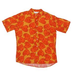 THORSUN Cactus Hearts Orange 100% Linen Mens Short Sleeve Shirt size Medium /594